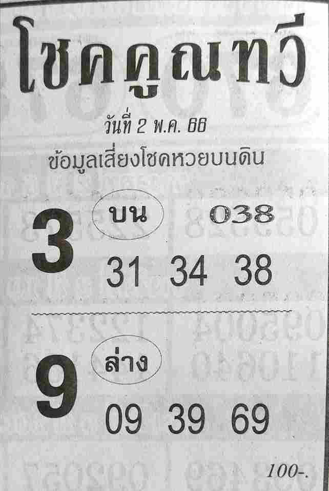 หวยเด็ดมาแรง โชคคูณทวี 2/5/66