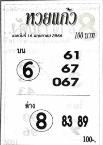 เลขเด็ดหวยแก้ว 16/5/66