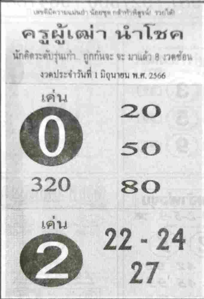 เลขครูผู้เฒ่านำโชค 1-6-66