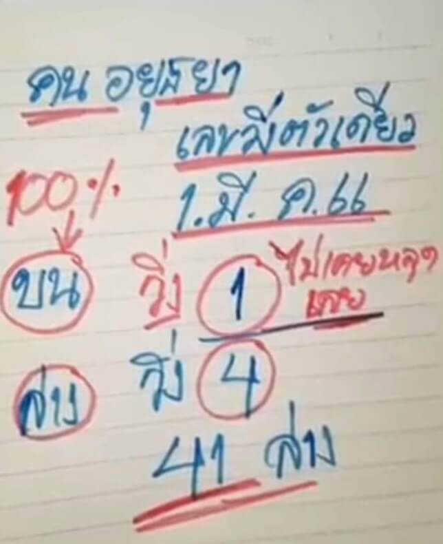 เลขหวยคนอยุธยา 1/6/66