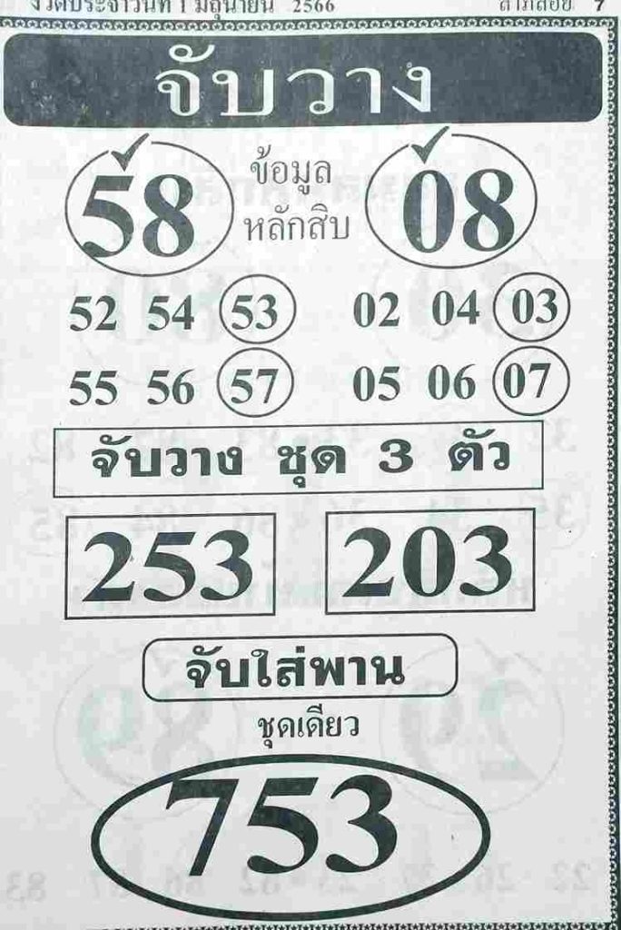 เลขหวยจับวาง 1-6-66