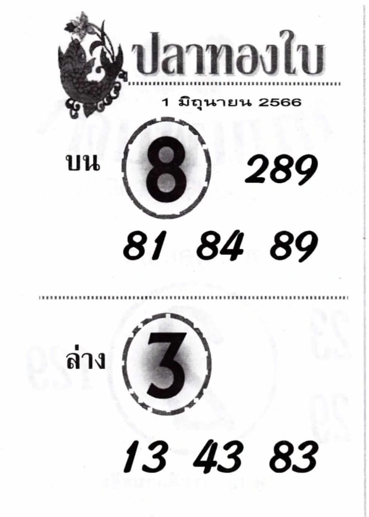 เลขหวยปลาทองใบ 1-6-66