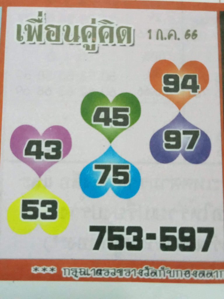 ทีเด็ดหวยเพื่อนคู่คิด 1-7-66