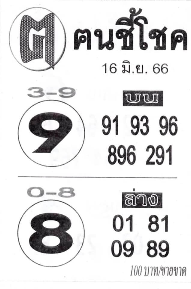 หวยดังเลขคนชี้โชค 16-6-66