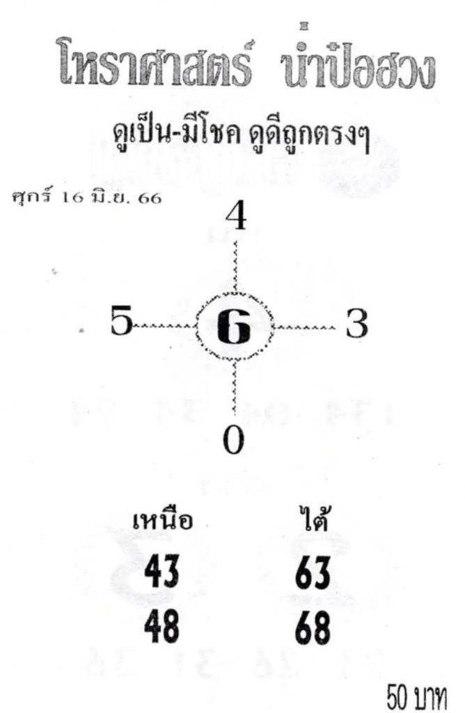 หวยดังเลขน่ำป๋อฮวง 16-6-66