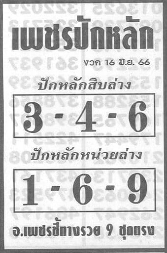 หวยดังเลขเพชรปักหลัก 16-6-66