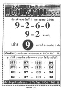 เลขรวยหวยเงินล้าน 1-7-66