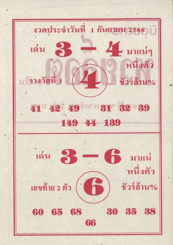 หวยไทย ลาภลอย 1/9/66 