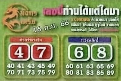 หวยไทย มังกรเมรัย 16/9/66
