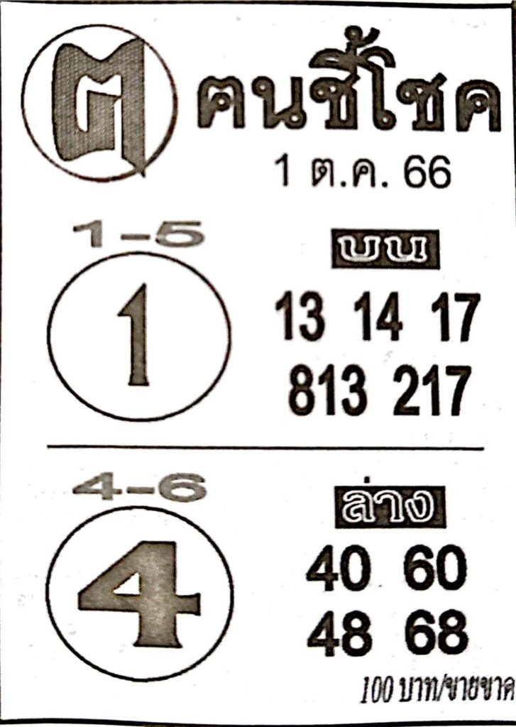หวยไทย คนชี้โชค 1/10/66 