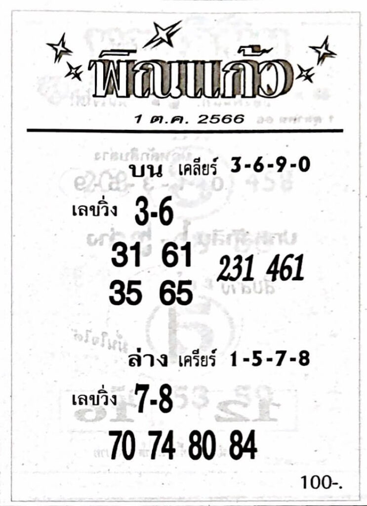 หวยไทย พิณแก้ว 16/10/66 