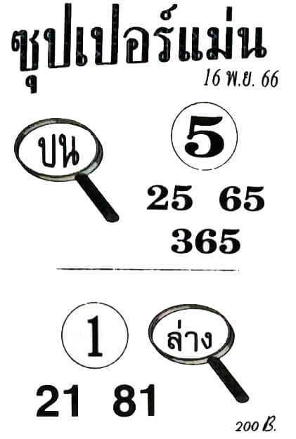 หวยไทย ซุปเปอร์แม่น 16/11/66