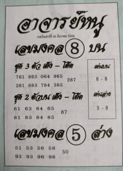 หวยไทย อาจารย์หนู 30/12/66