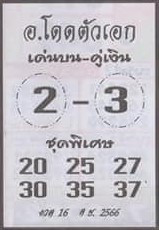 หวยไทย อาจารย์โดดตัวเอก 16/12/66