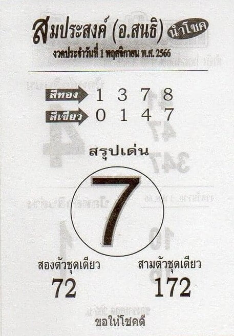 หวยไทย สมประสงค์ 16/2/67